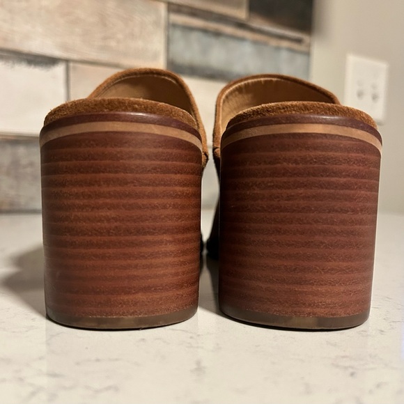 Lucky Brand Genuine Suede Leather Tan Mule Stacked Block Heel Sandals - Picture 5 of 14